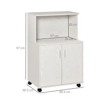 Mobile Cucina Multiuso con Ruote, Armadietto e Ripiano per Microonde, Credenza Alta in Legno Truciolare, 60.4x40.3x97cm Bianco