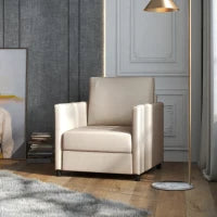 Poltrona Moderna in Tessuto Traspirante Effetto Lino con Tasca Interna, 80x85x88 cm, Beige