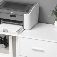 Supporto stampante Organizzatore Mobile da ufficio con 2 cassetti di cui 1 con serratura per formato A4, 86,3L x 40P x 66,5H cm, in Legno Bianco