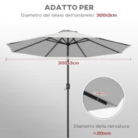 Telo per Ombrellone da Ø295 cm in Poliestere Bianco Resistente all'Acqua con Presa d'Aria Superiore