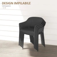 Set 4 Sedie da Giardino in Plastica Impilabili con Braccioli e Schienale Alto in PP, Nero