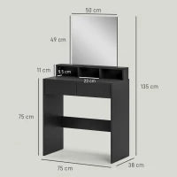 Tavolo da Trucco con Specchio 2 Cassetti 3 Scomparti Tavolo per Camera da Letto 75x38x135 cm Nero