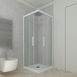 Box doccia angolare scorrevole 70x90 CM H 200 Vetro Trasparente Profilo Bianco Matt mod. Kolors