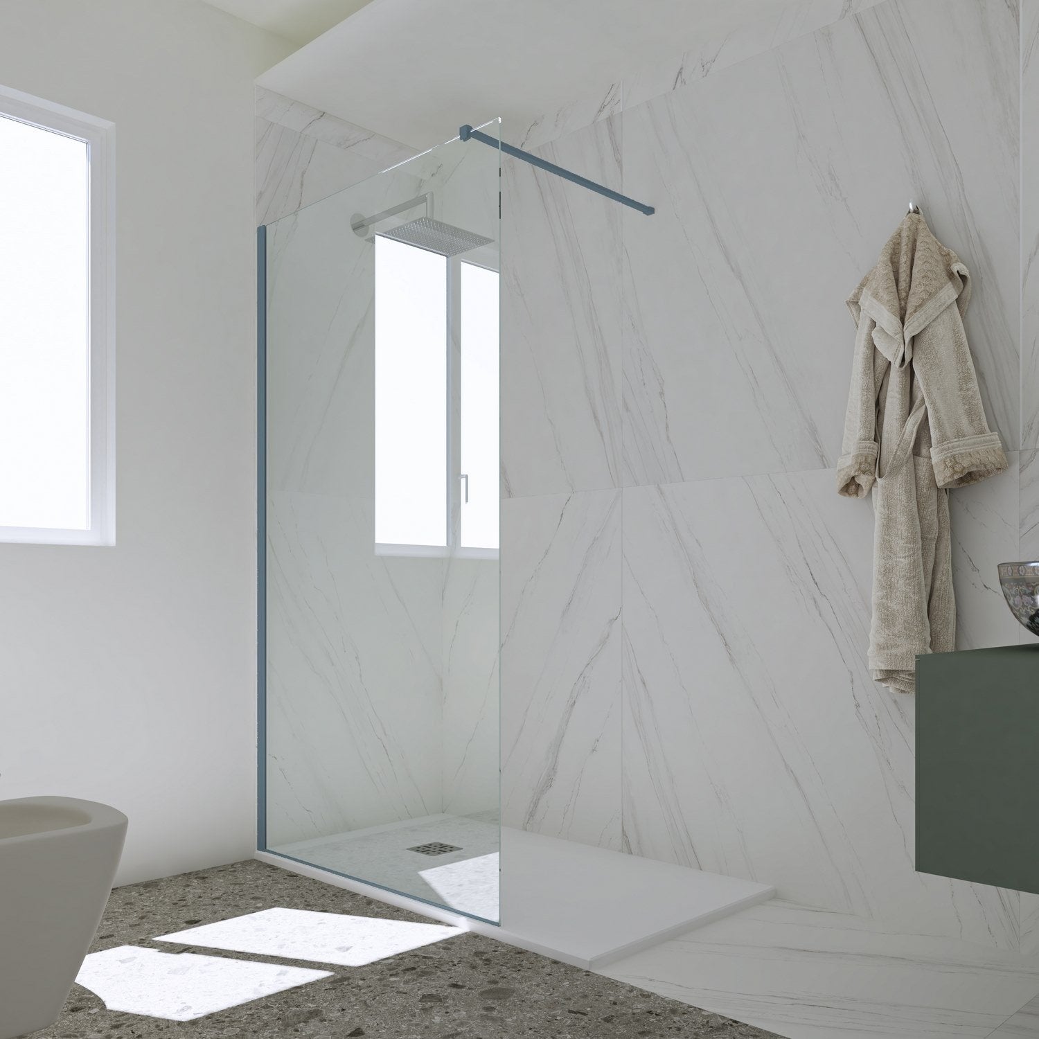 Parete doccia Walk-in da 100 CM H 200 Vetro Trasparente Profilo Blu Navy in pvc mod. Kolors