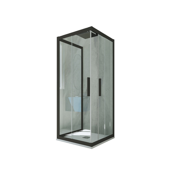 Box doccia 3 lati scorrevole 90x110x90 CM H 200 Vetro Trasparente Profilo Nero Matt mod. Kolors Trio