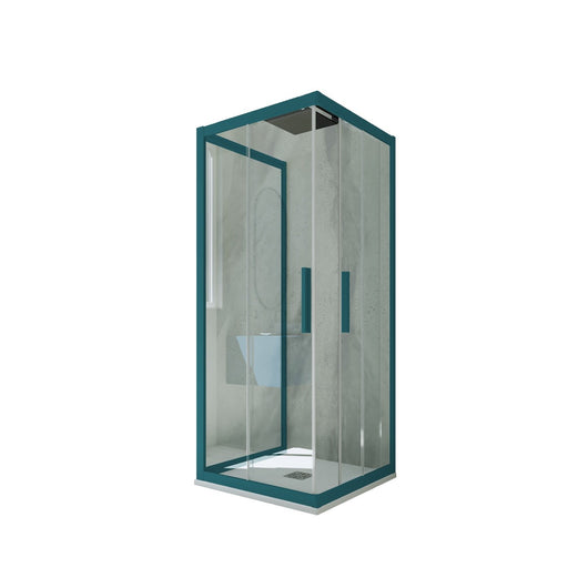 Box doccia 3 lati scorrevole 75x80x75 CM H 200 Vetro Trasparente Profilo Verde Night Watch mod. Kolors Trio