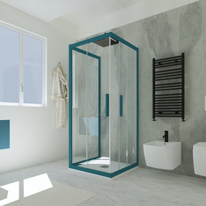 Box doccia 3 lati scorrevole 75x80x75 CM H 200 Vetro Trasparente Profilo Verde Night Watch mod. Kolors Trio