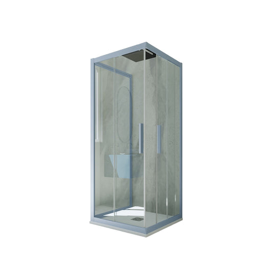 Box doccia 3 lati scorrevole 70x100x70 CM H 200 Vetro Trasparente Profilo Blu Vintage mod. Kolors Trio