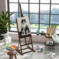 Cavalletto in Legno con Altezza Regolabile 171-230cm, Cavalletto Pittura con Archiviazione, Inclinazione Regolabile 80° max., Marrone