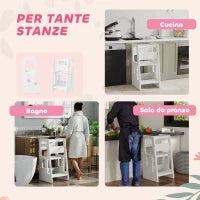 Scaletta per Bambini Torre Montessoriana Altezza Regolabile 3 Livelli, HDPE Inodore, 47x47x90cm, Bianco