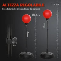 HOMCOM Punching Ball da Terra per Bambini da 5-10 Anni con Guantoni e Altezza Regolabile, Rosso