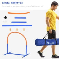 Set Agility Dog con 4 Archi Componibili e Borsa da Trasporto, in PE e ABS, 88x64x95 cm, Blu e Arancione