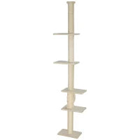 Albero per Gatti, altezza regolabile da 225-275 cm, base stabile, set anti-ribaltamento, copertura in peluche, Crema