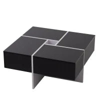 Elegante Tavolino da Caffè Lucido con Vano Portaoggetti Integrato e 4 Cassetti, 70×70×35 cm, Nero e Bianco