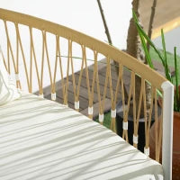 Set da Giardino Stile Boho in Rattan con 2 Sedie con Cuscini e Tavolino Rotondo, Giallo