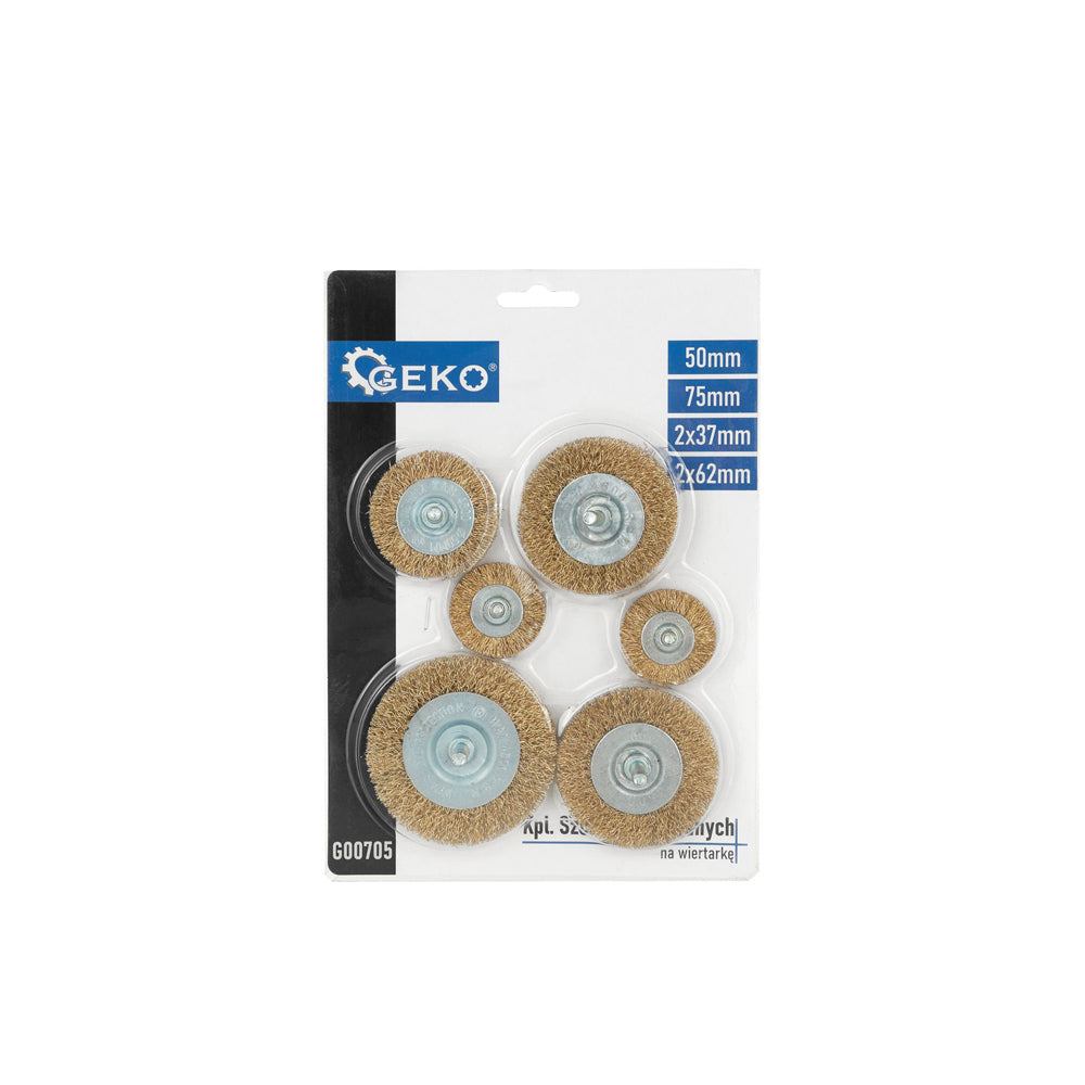 SET 6PZ SPAZZOLE METALLICHE ROTANTI PER TRAPANO RESISTENTI VARIE DIMENSIONI GEKO G00705
