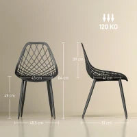 Set 4 Sedie da Pranzo Moderne con Schienale Traforato in Plastica e Gambe in Metallo, Nero