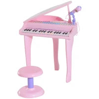 Pianoforte Giocattolo per Bambini , Strumento Musicale Elettrico con 37 Tasti Luminosi, Microfono e Sgabello Inclusi, 48x39x69 cm, Rosa