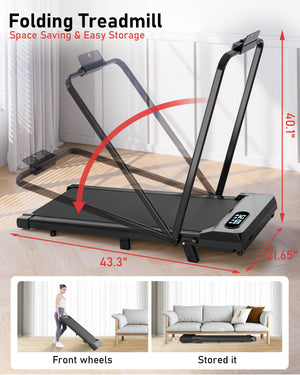 Tapis Roulant Elettrico Pieghevole 1-8 km/h - RATTANTREE - con Inclinazione, Display a LED, Supporto per App e Tablet - Portante 145kg - Nero