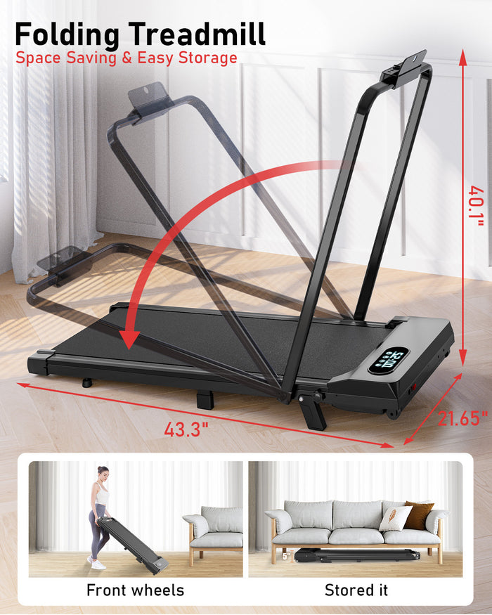 Tapis Roulant Elettrico Pieghevole 1-8 km/h - RATTANTREE - con Inclinazione, Display a LED, Supporto per App e Tablet - Portante 145kg - Nero