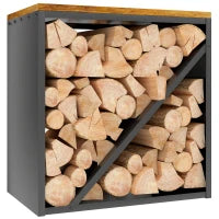 Portalegna 2-in-1 da interno rialzato con divisore metallo, 58 x 36 x 60 cm Nero