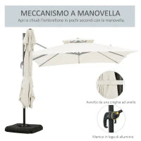 Ombrellone a Sbalzo a Doppia Copertura con Manovella, Base a Croce e Pesi, 268x268x265 cm, Beige