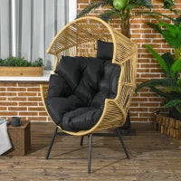 Poltrona da Giardino a Uovo con Poggiatesta e Cuscini per Seduta, in Rattan e Acciaio, 89x75x143 cm
