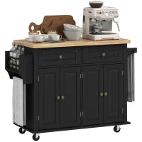 Carrello da Cucina Portavivande con Cassetti, Armadietti e Portaspezie, in Legno e MDF, 111x44.5x82.5 cm, Nero