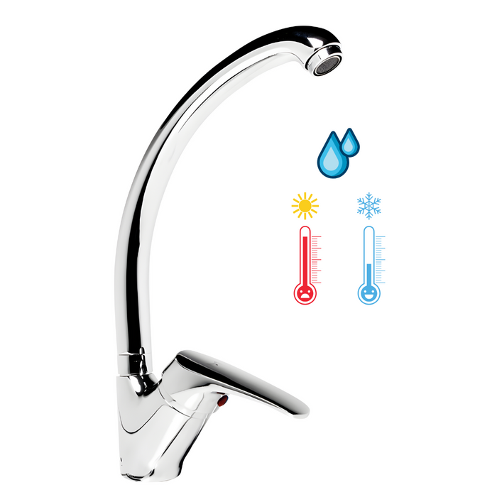 Miscelatore monoforo ottone cucina lisbona allungato erogazione orientabile *** finitura- cromo lucido, confezione 1