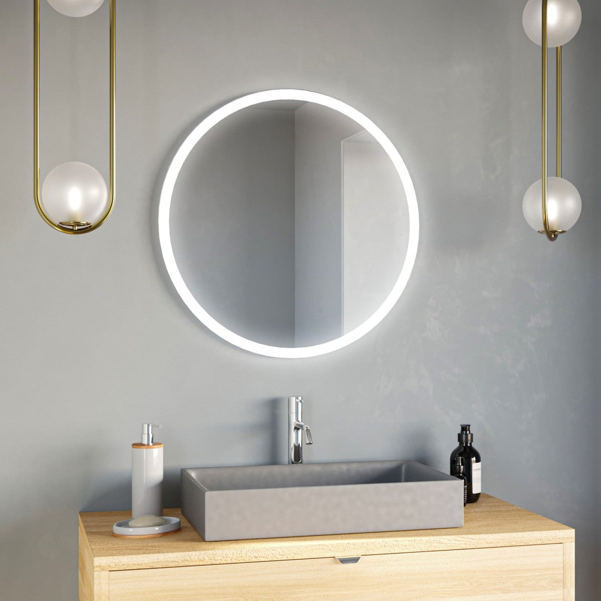 Specchio bagno retroilluminato led rotondo a filo lucido 70 80 luzon, misura 80