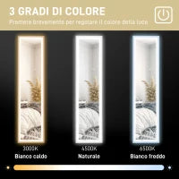Specchio Illuminato con Luci LED Regolabili e Pulsante Touch, in Vetro e MDF, 40x5x160 cm, Bianco