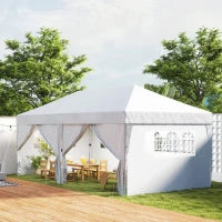 Gazebo da Giardino Pieghevole 3 x 6 m con 6 Pareti Laterali, Sacca per Trasporto Inclusa, Bianco