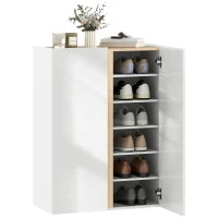 Mobile Portascarpe con Funzione Soft-Close, disegno a sei livelli senza maniglia, 18 paia di scarpe, per ingresso, corridoio, legno, Bianco