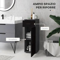 kleankin Mobiletto Bagno in Truciolato con Cassetto e Armadietto a 2 Livelli Regolabili, 30x30x82 cm, Nero e Grigio