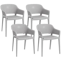 Set 4 Sedie da Giardino in Plastica Impilabili con Braccioli e Schienale Alto in PP, Grigio