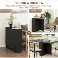 Tavolo Pieghevole in Legno per 4-6 Persone con Ruote, 75x140x74cm, Nero
