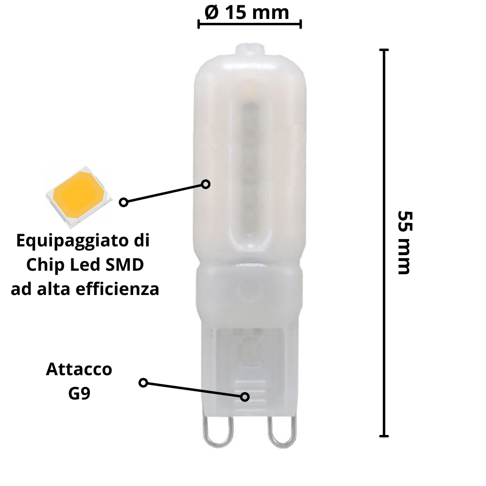 Lampadina led bispina g9 5 watt equivalente 35 watt risparmio energetico temperatura 2700k