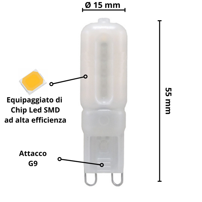 Lampadina led bispina g9 5 watt equivalente 35 watt risparmio energetico temperatura 2700k
