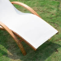 Sdraio da Giardino Ergonomica con Poggiatesta Imbottito Legno Tessuto 161 x 72 x 68 cm Crema