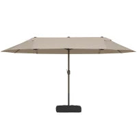 Ombrellone da Giardino Doppio 460x270cm, Ombrellone da Esterno con Apertura a Manovella, Base a Croce e Zavorra, Acciaio e Poliestere Khaki