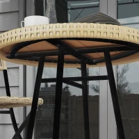 Tavolino da Giardino Moderno in Rattan e Acciaio, 50x50x55 cm, Nero e color Legno