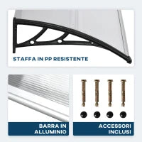 Pensilina da Esterno per Finestre e Porte, in Policarbonato e Alluminio, 110x60x18cm - Trasparente