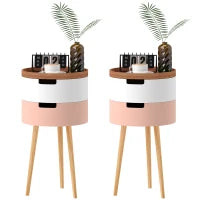 Set 2 Tavolini da Caffè a 3 livelli, con 2 Vani Contenitore e Piano Superiore a Vassoio, Multicolore