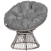 Poltrona Sedia Papasan Girevole a 360° con Cuscino Giardino Rattan 87 × 97 × 90cm Nero
