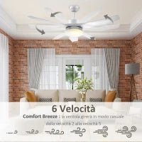 Ventilatore da Soffitto con Luce LED a 3 Modalità con Telecomando, 6 Velocità, Φ132x40cm