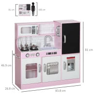Cucina Giocattolo in Legno per Bambini 3-8 Anni con Fornelli, Microonde, Lavandino, e Accessori, Rosa