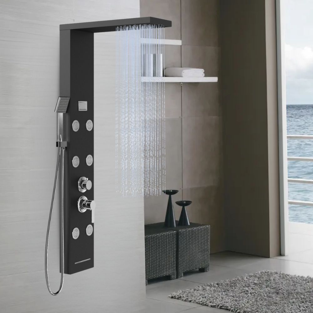 Colonna doccia york acciaio 4 funzioni display controllo temperatura 2 finiture *** finitura- nero, confezione 1