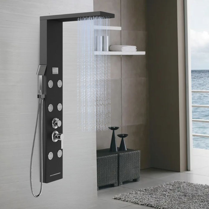 Colonna doccia york acciaio 4 funzioni display controllo temperatura 2 finiture *** finitura- nero, confezione 1