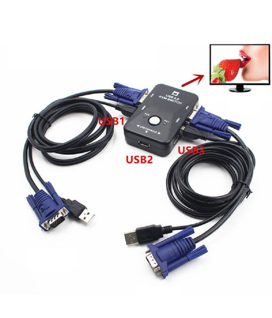 Kvm Switch 2 Porte Usb2.0 Per Pc Tastiera Mouse Monitor Vga Stampante Box         