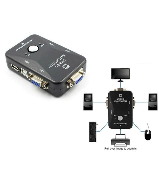 Kvm Switch 2 Porte Usb2.0 Per Pc Tastiera Mouse Monitor Vga Stampante Box         